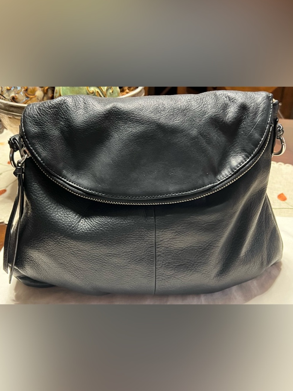 Margot Black Pebbled Leather Zip-Flap Shoulder Bag